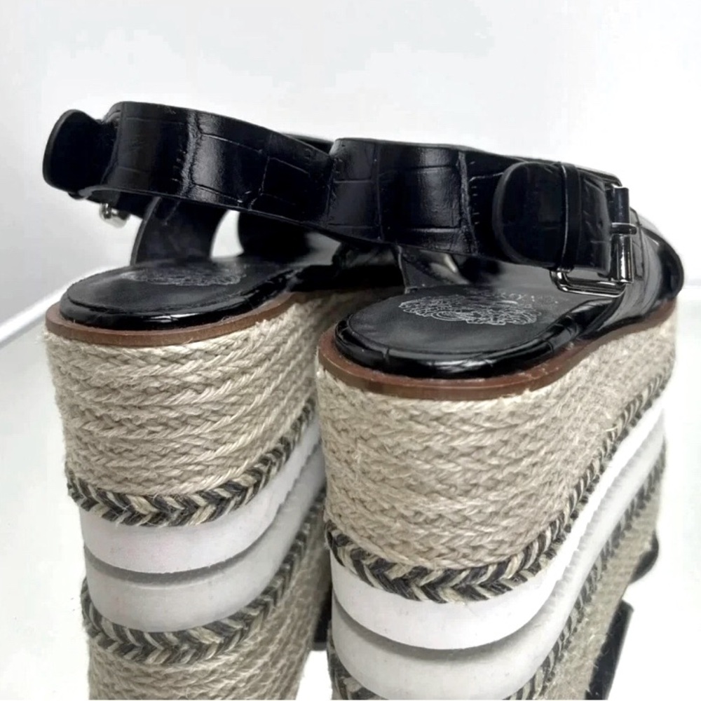 LNVince Camuto Platform Marietten Leather Croc Embossed Espadrille Cross Sandals - Picture 8 of 9